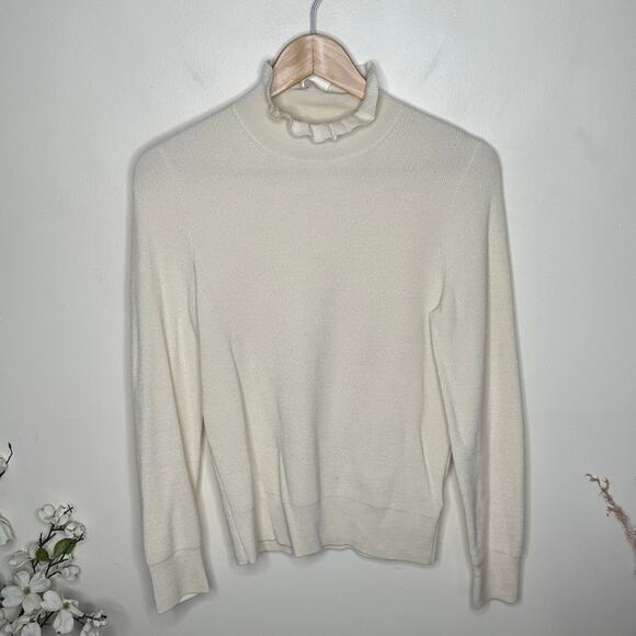 J. CREW Ruffleneck Merino Wool Blend Sweater Ivory Cream Sz S {3J43} - Picture 2 of 6